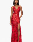 "Jessa" V-Neck Sequin Patter Floor Length Dress