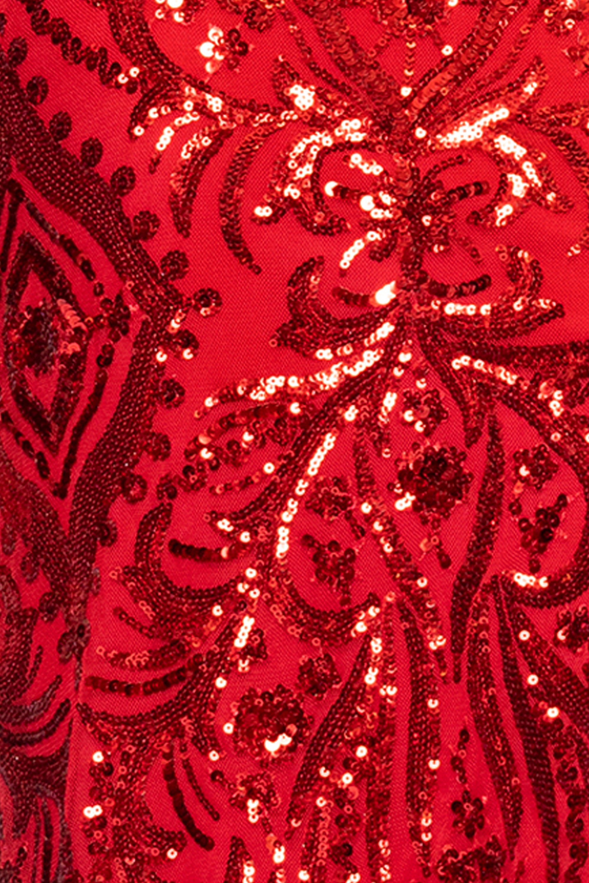 "Jessa" V-Neck Sequin Patter Floor Length Dress