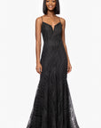 "Ashlyn" Puff Glitter Floor Length Trumpet Dress