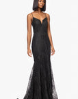"Ashlyn" Puff Glitter Floor Length Trumpet Dress