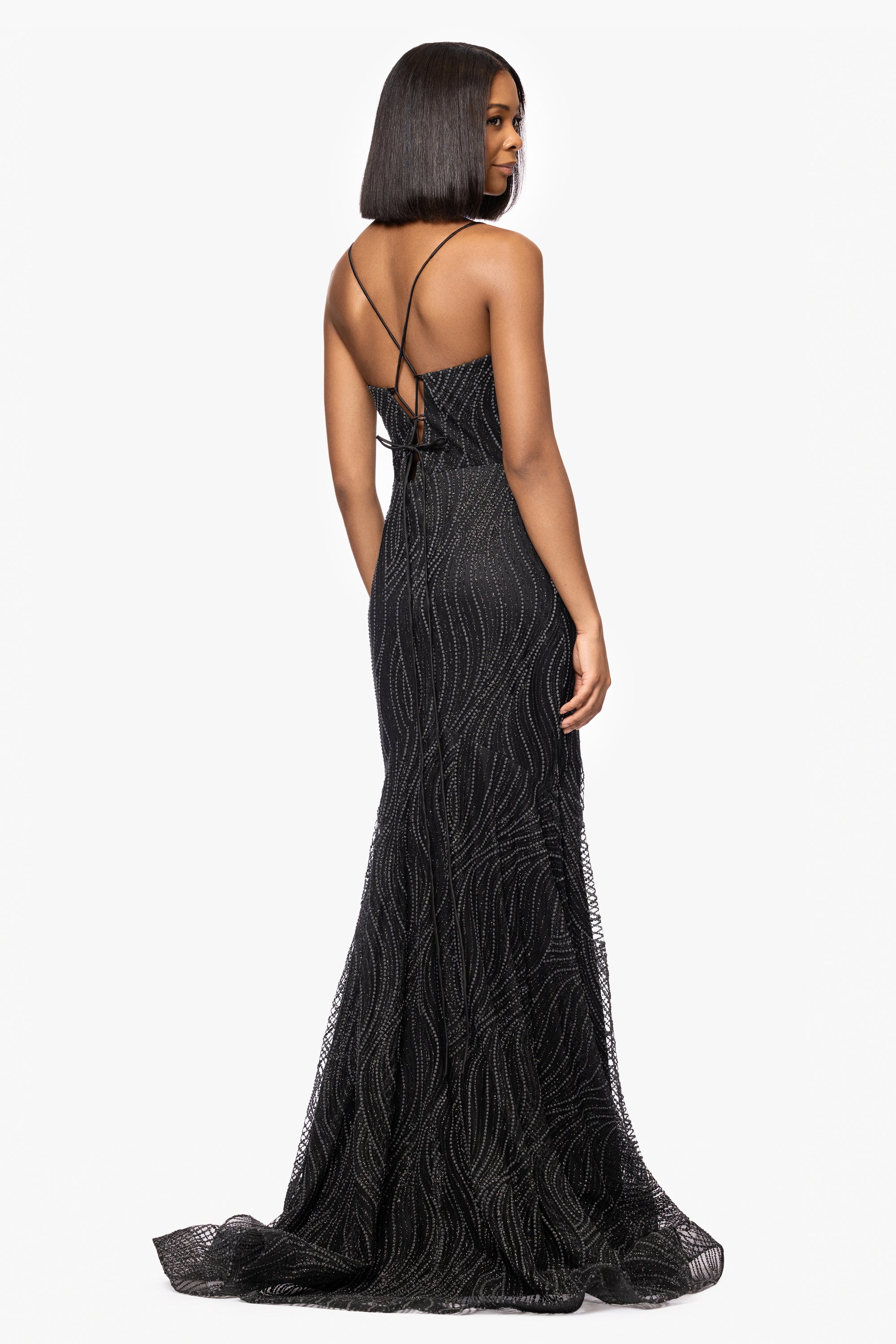 "Ashlyn" Puff Glitter Floor Length Trumpet Dress