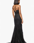 "Ashlyn" Puff Glitter Floor Length Trumpet Dress
