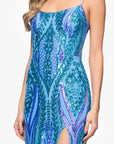 "Nora" Sequin Scoop Neck Tieback Floor Length Dress