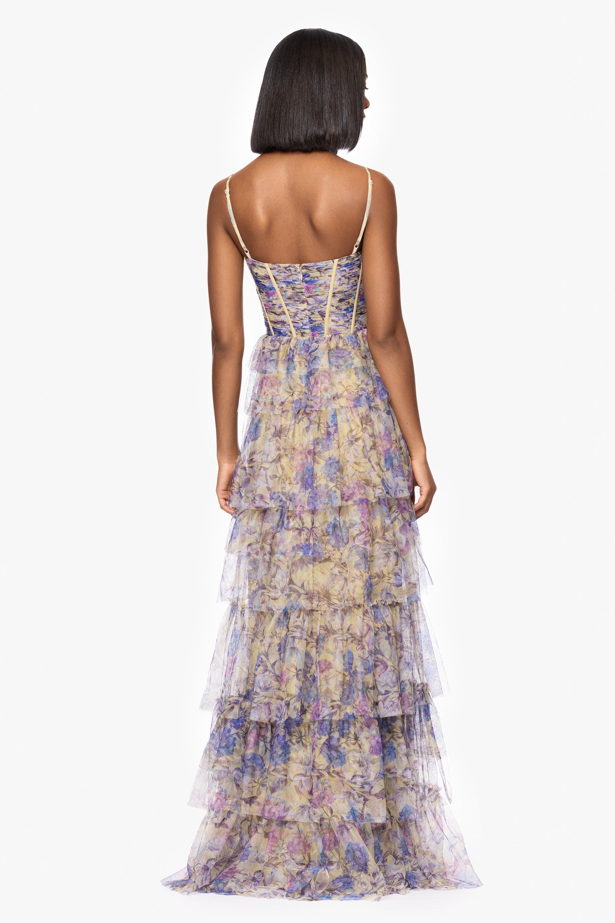 "Chelsea" Mesh Tiered Ruffle Corset Floor Length Dress