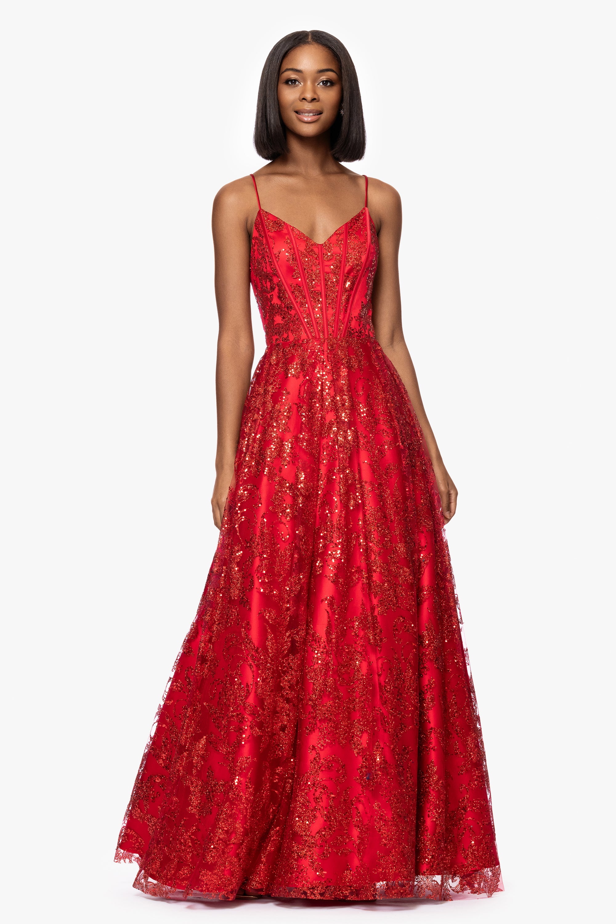 "Kelly" Long Glitter Sweetheart Neckline Gown