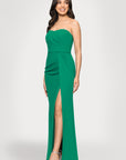 "Reese" Long Scuba Strapless Ruched Dress