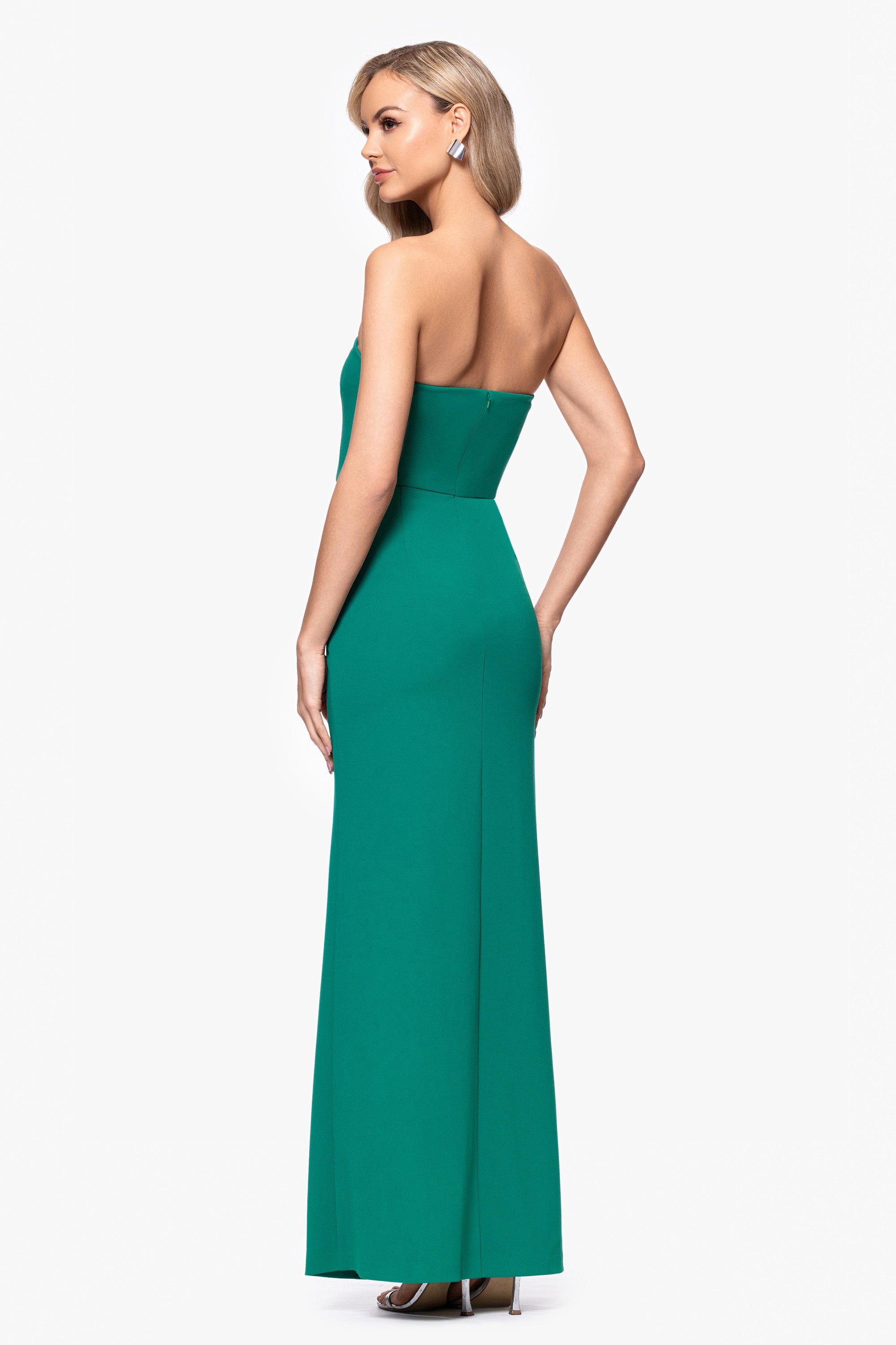 "Reese" Long Scuba Strapless Ruched Dress