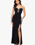 "Eliza" Scuba Stoned Spaghetti Strap Floor Length Dress