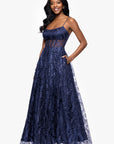 "Mona" Glitter Illusion Lace Up Floor Length Dress