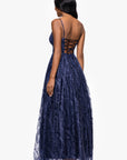 "Mona" Glitter Illusion Lace Up Floor Length Dress