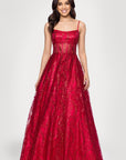 "Mona" Glitter Illusion Lace Up Floor Length Dress