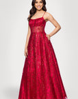 "Mona" Glitter Illusion Lace Up Floor Length Dress