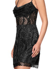 "Tamika" Glitter Mesh Cowl Neck Bodycon Short Dress