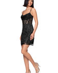 "Tamika" Glitter Mesh Cowl Neck Bodycon Short Dress