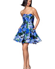 Blondie Nites "Aliyah" Satin Strapless Floral Print Short Dress