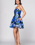 Blondie Nites "Aliyah" Satin Strapless Floral Print Short Dress