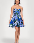 Blondie Nites "Aliyah" Satin Strapless Floral Print Short Dress