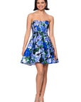 Blondie Nites "Aliyah" Satin Strapless Floral Print Short Dress