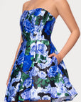 Blondie Nites "Aliyah" Satin Strapless Floral Print Short Dress
