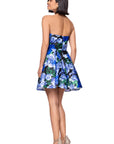 Blondie Nites "Aliyah" Satin Strapless Floral Print Short Dress