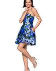 Blondie Nites "Aliyah" Satin Strapless Floral Print Short Dress