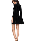 "Elizabeth" Velvet High Neck Flowy Bell Long Sleeve Short Dress