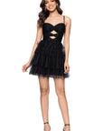 "Ollie" Mesh Tiered Cutout Bodice Sweetheart Neck Short Dress