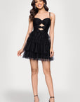 "Ollie" Mesh Tiered Cutout Bodice Sweetheart Neck Short Dress