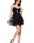 "Ollie" Mesh Tiered Cutout Bodice Sweetheart Neck Short Dress