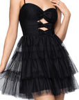 "Ollie" Mesh Tiered Cutout Bodice Sweetheart Neck Short Dress