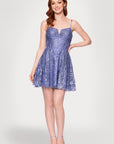 "Shayna" Glitter Mesh V-Neck Sleeveless Short Dress