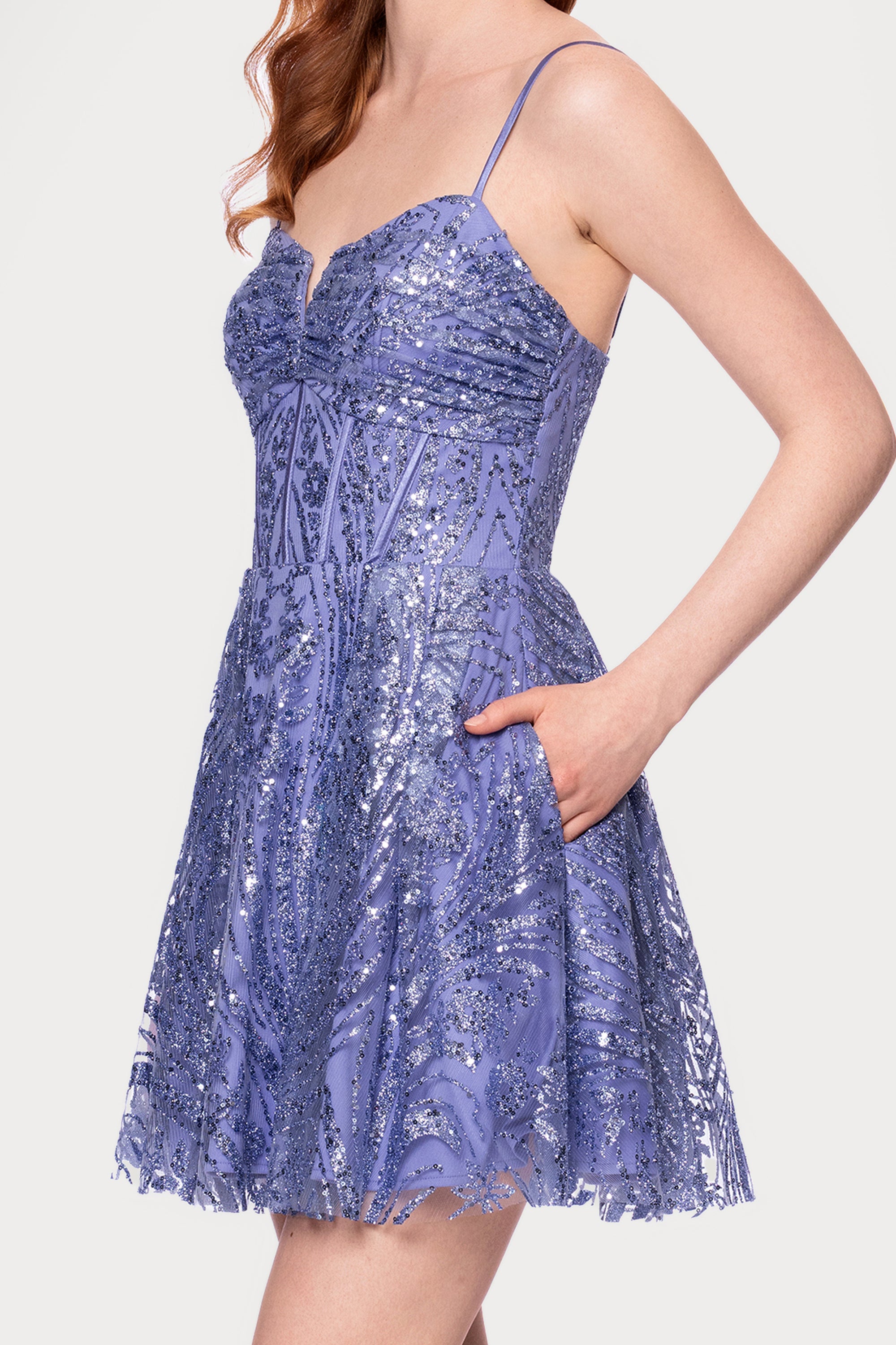 "Shayna" Glitter Mesh V-Neck Sleeveless Short Dress
