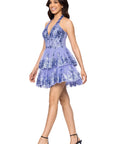 "Jacey" Mesh Sequin Embellished Halter Neck Short Dress