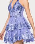 "Jacey" Mesh Sequin Embellished Halter Neck Short Dress
