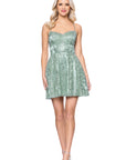 "Nelly" Glitter Mesh Tieback Spaghetti Strap Short Dress