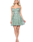 "Nelly" Glitter Mesh Tieback Spaghetti Strap Short Dress