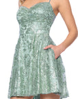 "Nelly" Glitter Mesh Tieback Spaghetti Strap Short Dress
