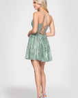 "Nelly" Glitter Mesh Tieback Spaghetti Strap Short Dress