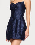 "Kennedy" Floral Metallic Jacquared Sweetheart Neckline Short Dress