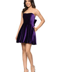 "Lisa" Velvet Strapless Bow Back Short Dress