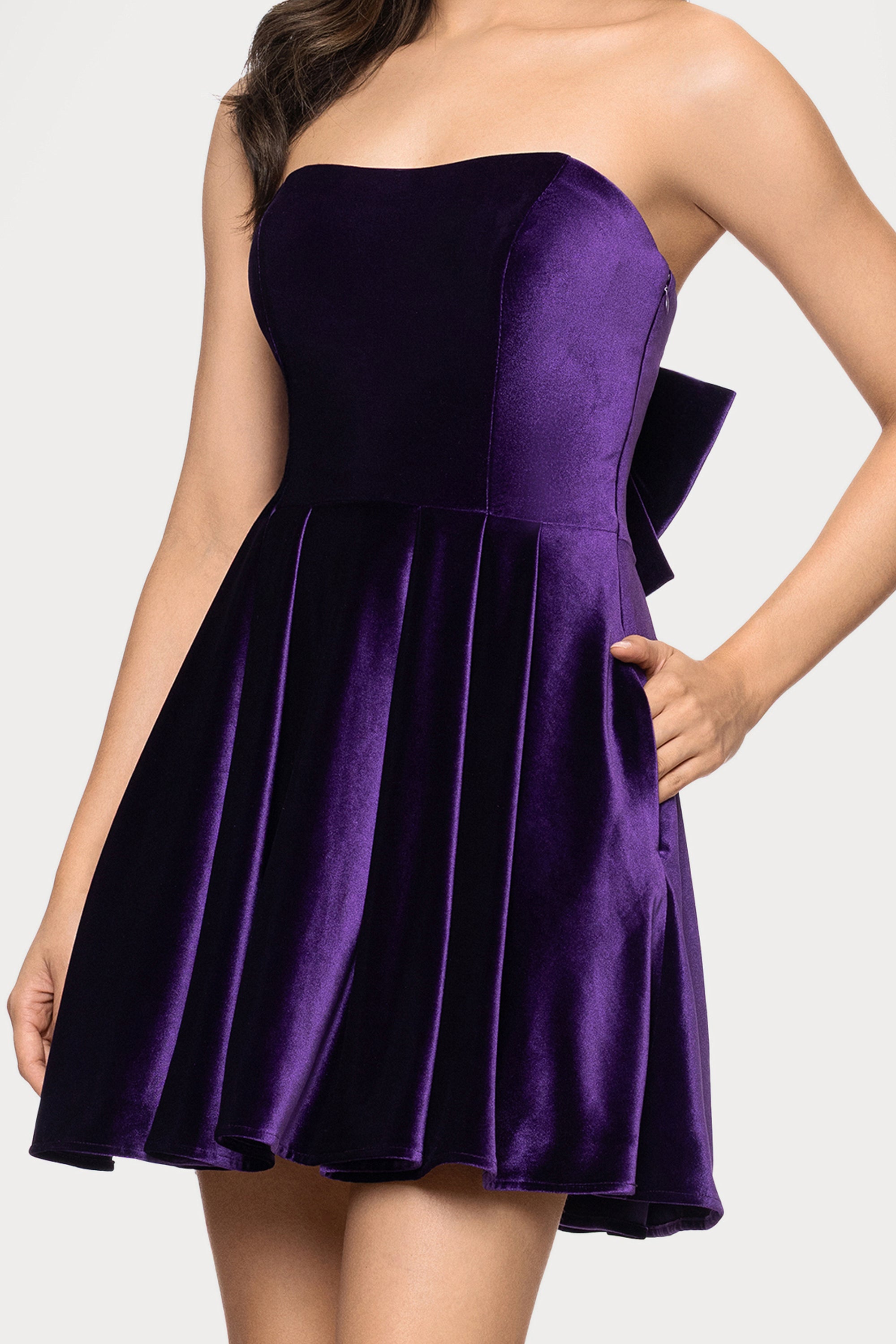 "Lisa" Velvet Strapless Bow Back Short Dress
