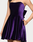 "Lisa" Velvet Strapless Bow Back Short Dress