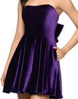 "Lisa" Velvet Strapless Bow Back Short Dress