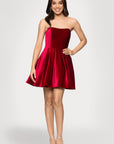 "Lisa" Velvet Strapless Bow Back Short Dress