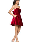 "Lisa" Velvet Strapless Bow Back Short Dress