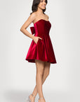 "Lisa" Velvet Strapless Bow Back Short Dress