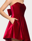 "Lisa" Velvet Strapless Bow Back Short Dress