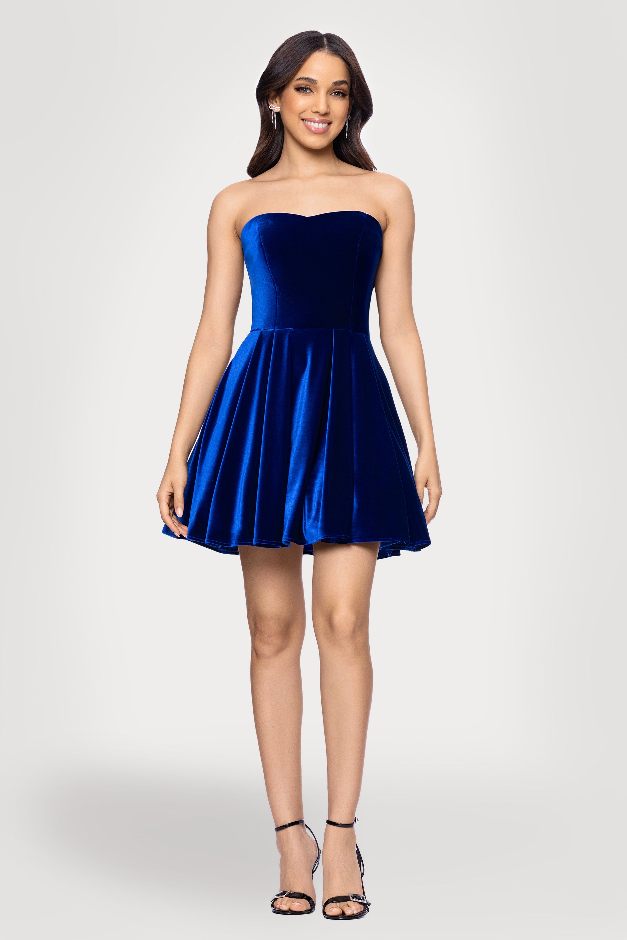 "Lisa" Velvet Strapless Bow Back Short Dress