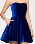 "Lisa" Velvet Strapless Bow Back Short Dress