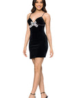 "Roxie" Studded Velvet Bow Embellished Short Dress